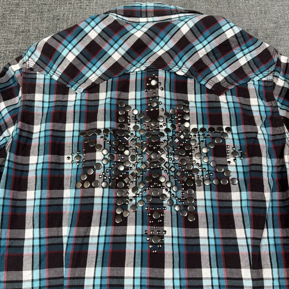Ariat Tops - ARIAT Pendleton Women's M Blue Star Studded Plaid Western Shirt Long Sleeve Snap